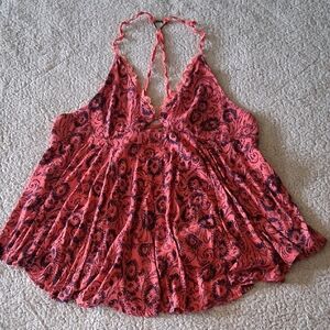 Free People Pink and Black Floral Camisole